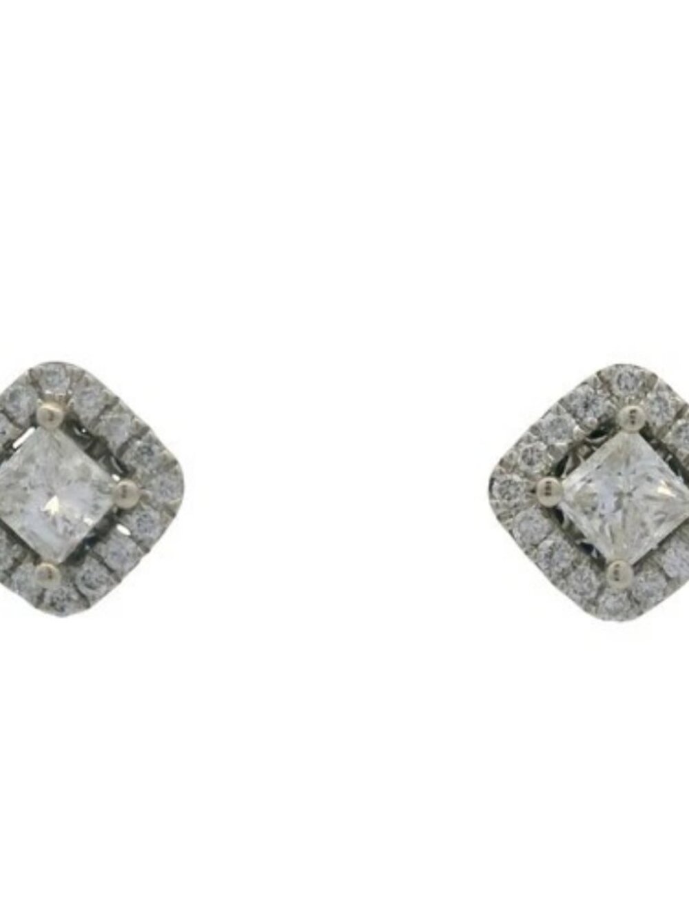 Vera Wang Love Solid 14kt White Gold Princess Cut Diamond Halo Stud Earrings
